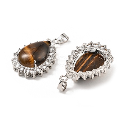 Natural Tiger Eye & Rhinestone Pendants G-K338-31P-09-1