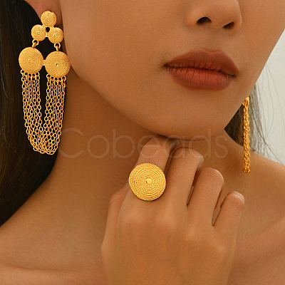 Vintage Alloy Round Tassel Earrings & Ring Sets for Women's Party Wedding KC7338-1