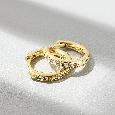 Brass Micro Pave Clear Cubic Zirconia Hoop Earrings LS-EJEW-D311-145G-1