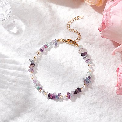 Natural Fluorite Chip Beaded Bracelets for Women X-BJEW-JB11742-06-1