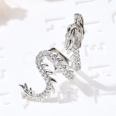 Brass Clear Cubic Zirconia Cuff Earrings EJEW-Q025-01A-P-1