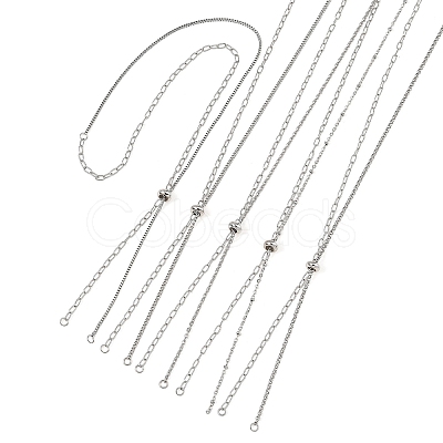 Adjustable 304 Stainless Steel Slider Chains Lariat Necklaces Makings AJEW-JB01664-02-1