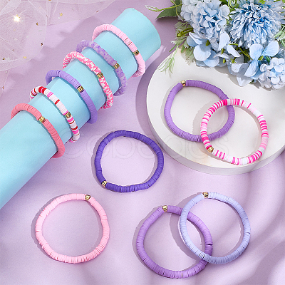 12Pcs 12 Color Polymer Clay Heishi Bead Stretch Bracelets Set with Plastic Beaded BJEW-PH01904-1
