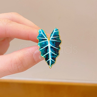 Leaf Shape Alloy Enamel Lapel Pins for Backpack Clothes JEWB-B037-02G-01-1
