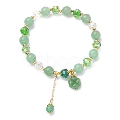 Natural Green Aventurine & Glass Beaded Stretch Bracelet BJEW-TA00308-1