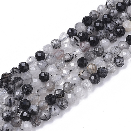 Natural Black Rutilated Quartz Beads Strands G-S361-3mm-011-1
