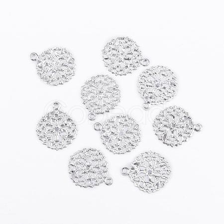 Flat Round Brass Flower Filigree Findings Charms Pendants KK-O015-05S-1