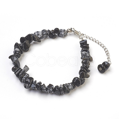 Natural Snowflake Obsidian Chip Beads Anklets AJEW-AN00229-04-1