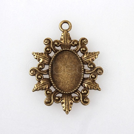 Vintage Tibetan Style Alloy Flower Pendant Cabochon Bezel Settings X-TIBEP-M018-41AB-NF-1