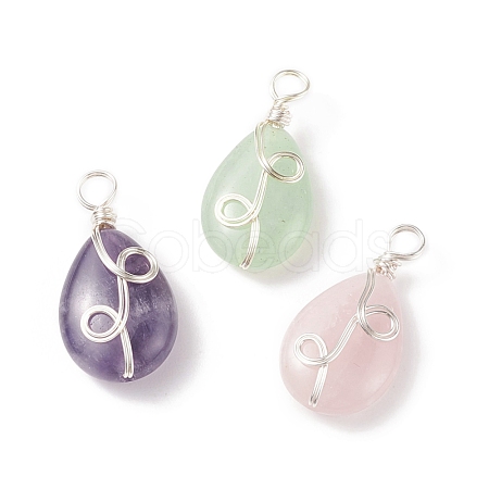 3Pcs 3 Styles Natural Mixed Stone Pendants PALLOY-JF01750-1
