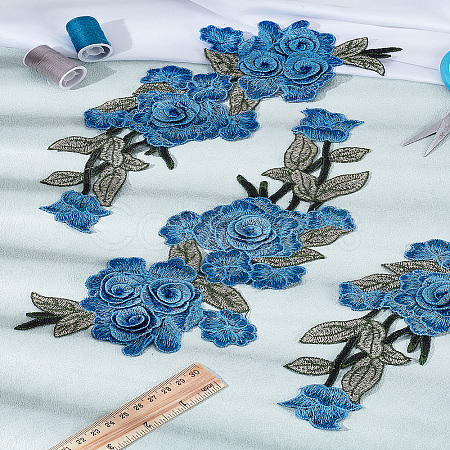 4Pcs Flower Polyester Sew on Appliques PATC-LP0001-11B-1
