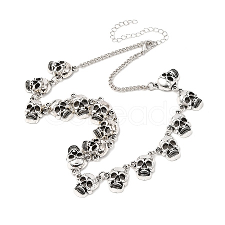 Halloween Skull Alloy Bib Necklaces for Women NJEW-A061-01AS-1