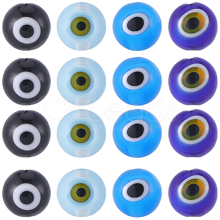 60Pcs 4 Colors Handmade Evil Eye Lampwork Round Beads LAMP-SC0001-81-1
