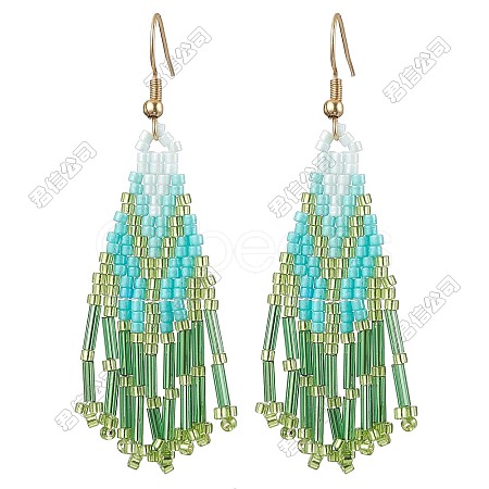 3 Pairs 304 Stainless Steel Glass Seed Beads Tassel Dangle Earrings EJEW-FS00071-1