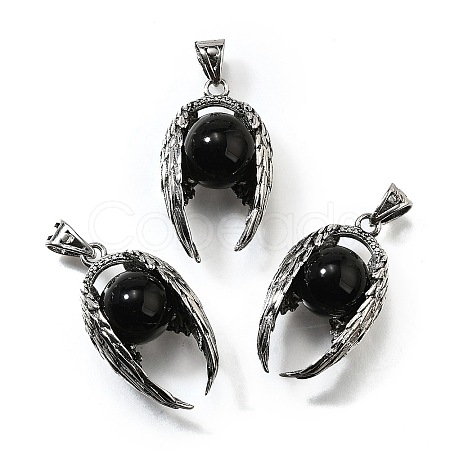 Natural Obsidian Round Pendants G-K339-03AS-07-1