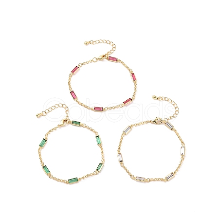 Rectangle Cubic Zirconia Chain Bracelets BJEW-G654-02G-1
