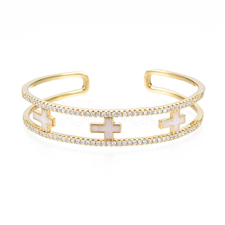 Enamel Cross Open Cuff Bangle with Clear Cubic Zirconia BJEW-N012-023-1