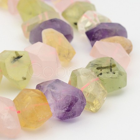 Natural Prehnite & Rose Quartz & Amethyst & Citrine Nuggets Beads Strands G-P082-13-1