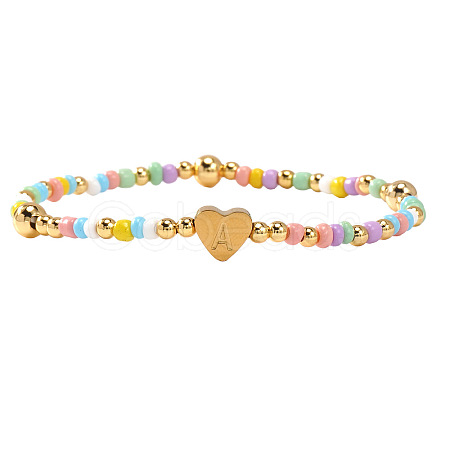 Summer Stainless Steel Heart Alphabet Colorful Glass Seed Beaded Stretch Bracelets for Women JV8929-27-1