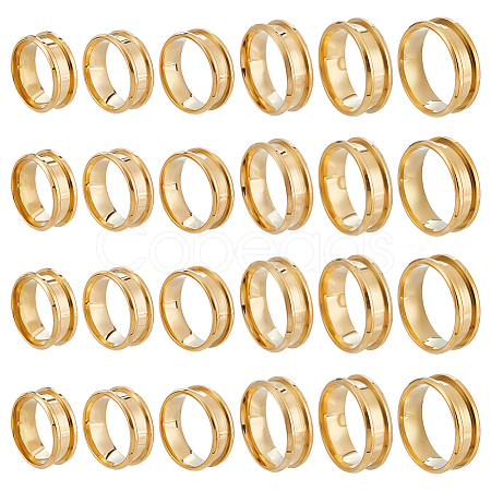 24Pcs 6 Styles 201 Stainless Steel Grooved Finger Ring Settings STAS-ME0003-12G-1