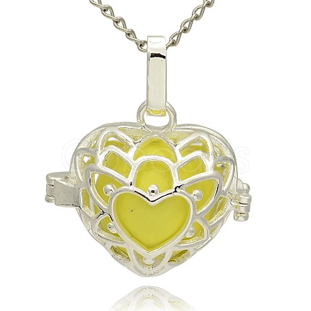 Silver Color Plated Brass Hollow Heart Cage Pendants KK-J243-04S-1