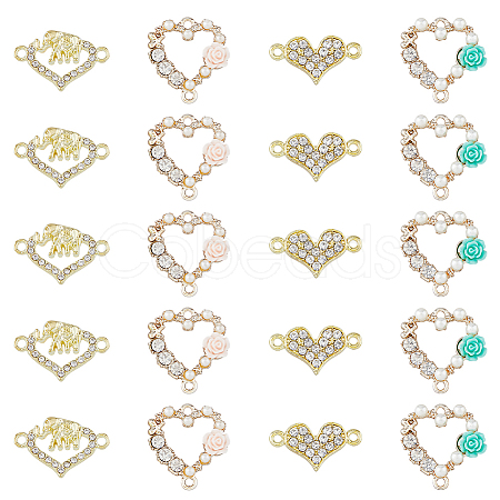 32Pcs 4 Styles Alloy Crystal Rhinestone Connector Charms FIND-DC0003-53-1