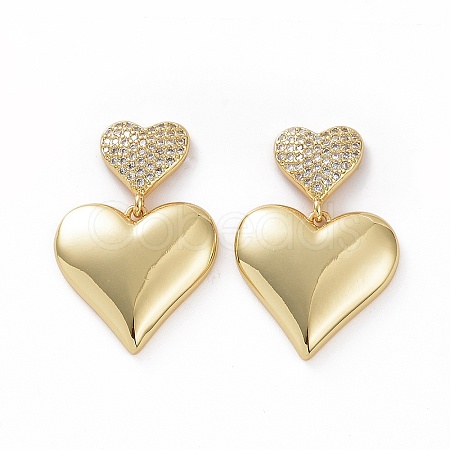 Clear Cubic Zirconia Heart Dangle Stud Earrings X-EJEW-F304-09G-1