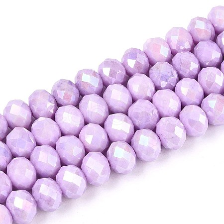 Anti-Tarnish Electroplate Rondelle Glass Beads Strands EGLA-T021-8mm-17-07-1