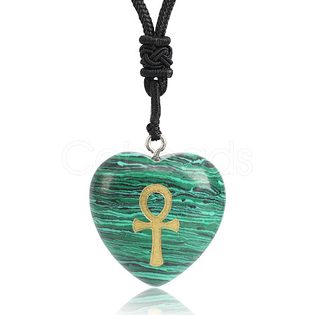 Synthetic Malachite Heart Engraved AnKh Cross Pendant Personalized DIY Necklaces SC1205-7-1
