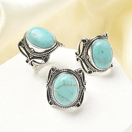 Synthetic Turquoise Adjustable Rings RJEW-I108-02AS-10-1