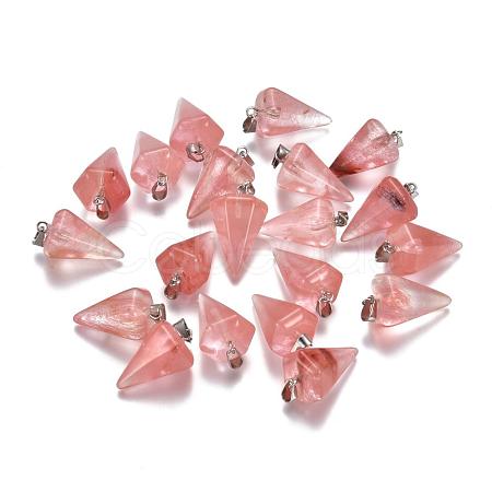 Cone/Spike/Pendulum Dyed Cherry Quartz Glass Stone Pendants G-R278-80-1