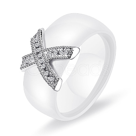 Cross Brass Micro Pave Clear Cubic Zirconia with Porcelain Finger Rings FS-WG0A171-03-1
