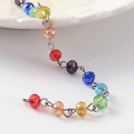 Platinum Tone Iron Handmade Glass Beaded Chains AJEW-JB00208-1