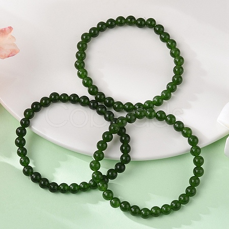 Natural TaiWan Jade Bead Stretch Bracelets BJEW-K212-A-019-1
