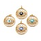 Brass Micro Pave Cubic Zirconia Pendants, with Enamel, Long-Lasting Plated, Cadmium Free & Lead Free, Real 18K Gold Plated, Flat Round with Evil Eye, Mixed Color, 22x20x3mm, Hole: 3.6mm