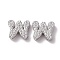 925 Sterling Silver Micro Pave Cubic Zirconia Beads, Real Platinum Plated, Letter W, 9.5x11x3.5mm, Hole: 2.5x1.5mm