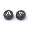 Opaque Acrylic Beads, Horizontal Hole, Alphabet Style, Flat Round, Letter.A, 7x4mm, Hole: 1.5mm, about 370pcs/50g