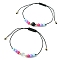 2Pcs 2 Style Natural Black Agate & Synthetic Moonstone & Acrylic Round Braided Bead Bracelets Set, Nylon Adjustable Bracelets, Inner Diameter: 1/2~3-3/4 inch(1.4~9.5cm), 1Pc/style