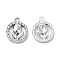 Rack Plating Alloy Crystal Rhinestone Pendants, Ring with Rose Charms, Platinum, 16.5x13x2.5mm, Hole: 2mm