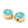 Flat Round with Peace Sign Brass Enamel Beads KK-G419-05G-06-3