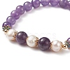 Natural Gemstone & Pearl & Brass Flower Beaded Stretch Bracelet for Women BJEW-JB09010-5