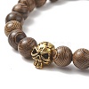 Natural Wenge Wood & Alloy Skull Beaded Stretch Bracelet for Women BJEW-JB09146-3