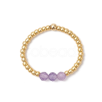 Round Glass Seed Beads Finger Rings for Women RJEW-JR00984-1