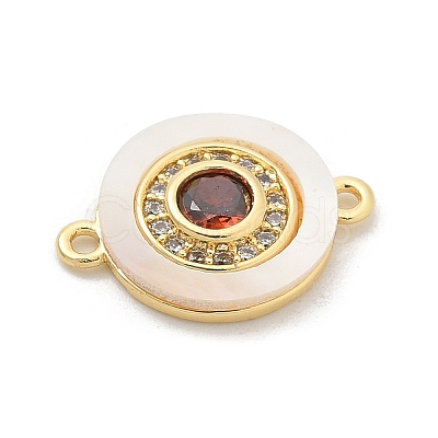 Brass Micro Pave Clear Cubic Zirconia & Shell Connector Charms KK-M303-03G-03-1