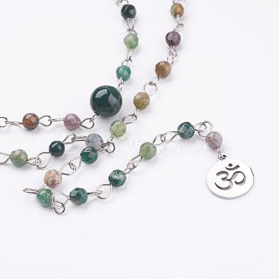 Natural Indian Agate Lariat Necklaces NJEW-JN01961-01-1