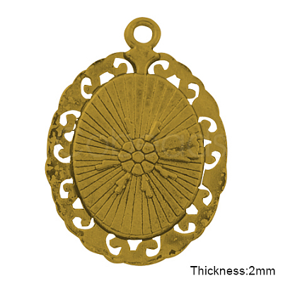 Tibetan Style Pendant Cabochon Settings TIBEP-R099-AG-LF-1