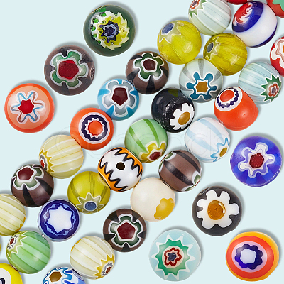 3 Strands Handmade Millefiori Glass Round Bead Strands LAMP-LT0001-16C-1