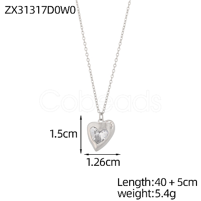 304 Stainless Steel Pave Clear Cubic Zirconia Pendant Necklaces STAS-OY018-21P-1