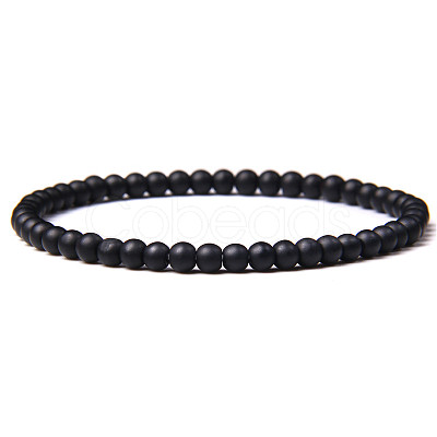 4mm Round Natural Dyed & Heated Black Agate Beads Bracelet for Men KG3069-16-1