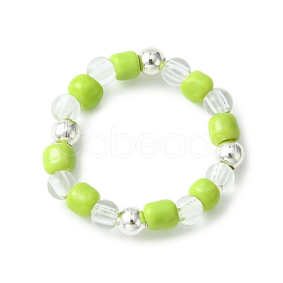 5Pcs 5 Colors Acrylic & Glass Seed Beaded Stretch Rings Set RJEW-JR00594-S-1